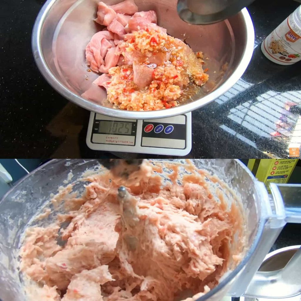Giai đoạn sơ chế nguyên liệu và xay thịt.